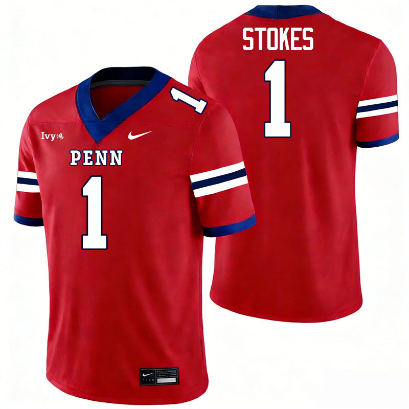 Pennsylvania Quakers #1 Julien Stokes College Football Jerseys,Uniforms Stitched-Red